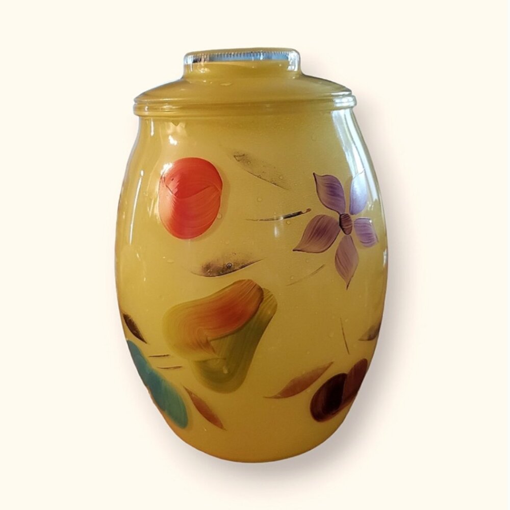 VINTAGE BARTLETT COLLINS COOKIE JAR YELLOW FRUITS FLOWERS